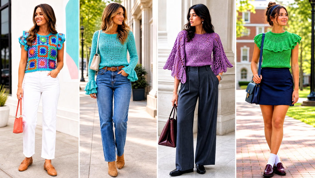 20 Crochet Ruffle Sleeve Top Outfit Ideas for Weekend Plans