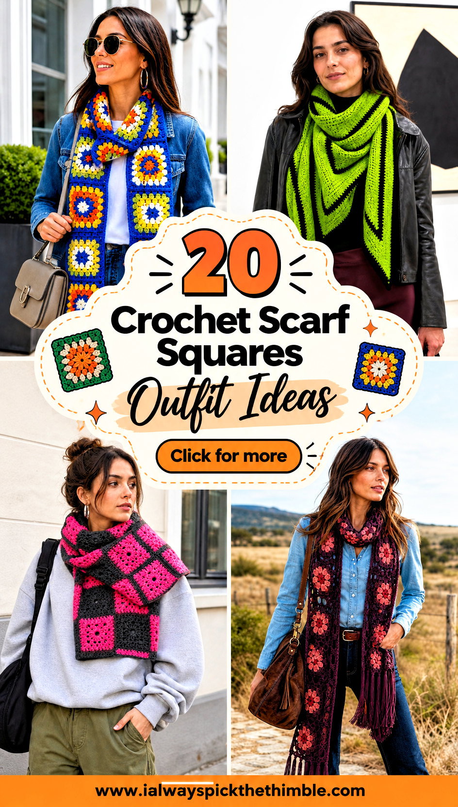 20 Crochet Scarf Squares Outfit Ideas for Retro Style - 20 Crochet Scarf Squares Outfit Ideas for Retro Style