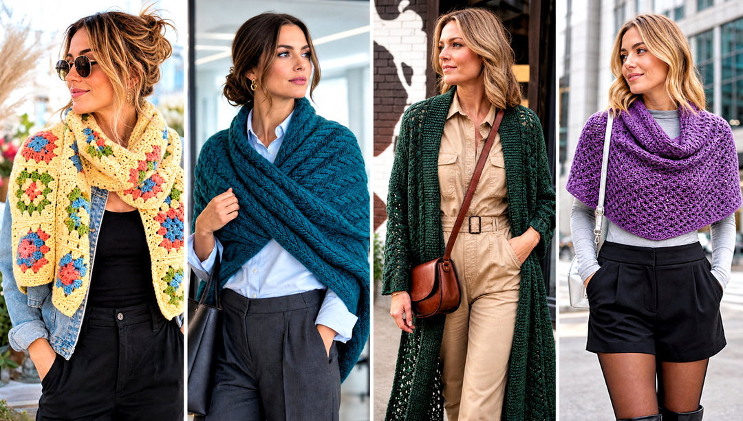 20 Crochet Scarf Sweater Wrap Outfit Ideas for Layering