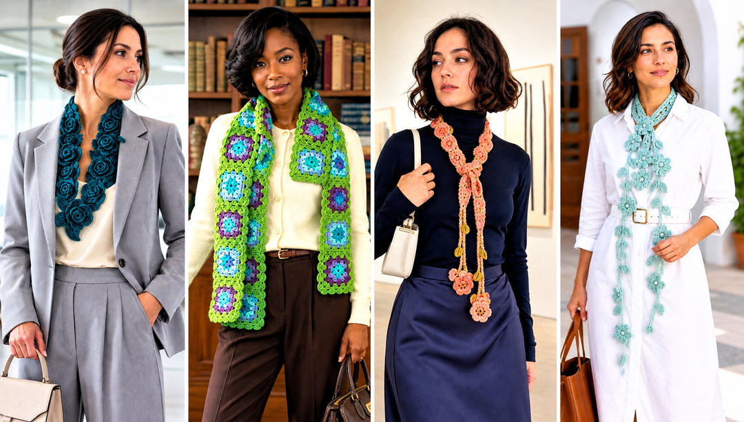 20 Crochet Scarf with Flowers Outfit Ideas for Spring