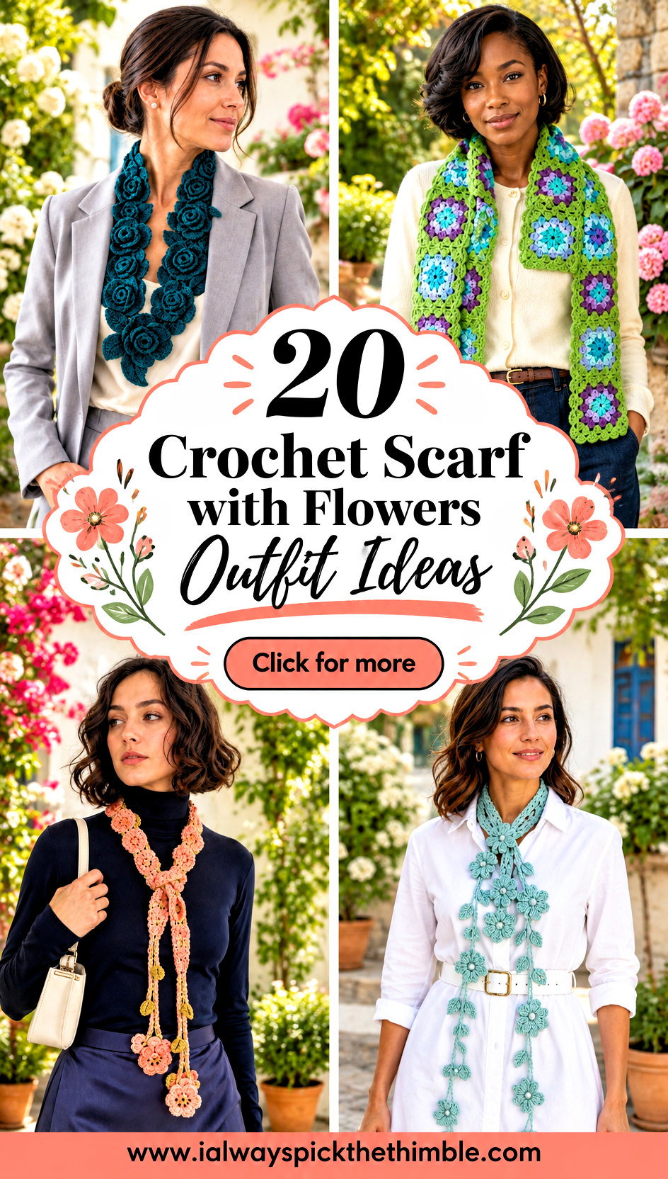 20 Crochet Scarf with Flowers Outfit Ideas for Spring - 20 Crochet Scarf with Flowers Outfit Ideas for Spring