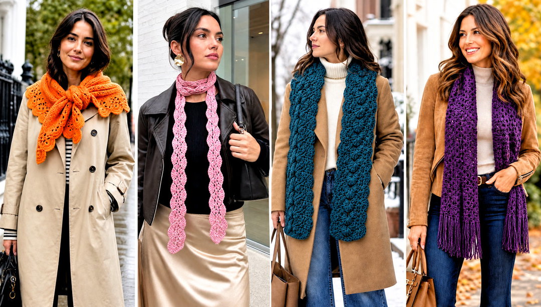 20 Crochet Shell Scarf Outfit Ideas for Soft Layers
