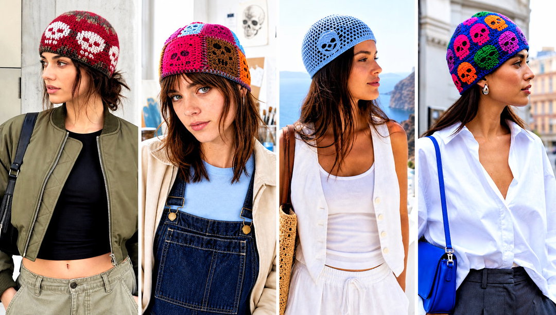20 Crochet Skull Beanie Outfit Ideas for Edgy Streetwear