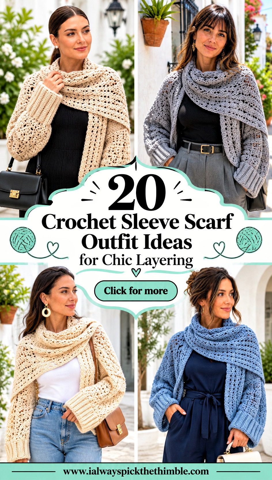 20 Crochet Sleeve Scarf Outfit Ideas for Chic Layering - 20 Crochet Sleeve Scarf Outfit Ideas for Chic Layering