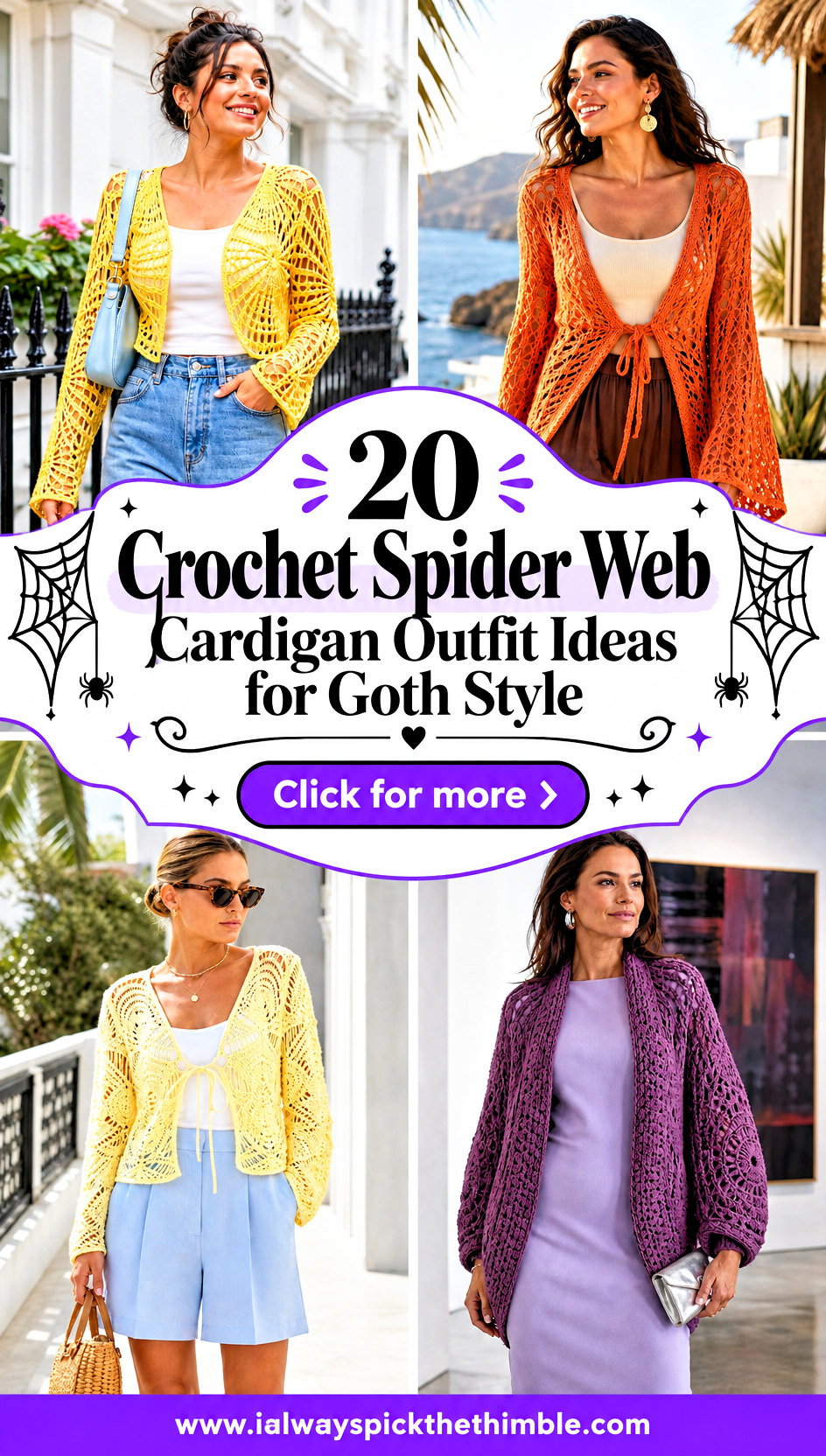 20 Crochet Spider Web Cardigan Outfit Ideas for Goth Style - 20 Crochet Spider Web Cardigan Outfit Ideas for Goth Style