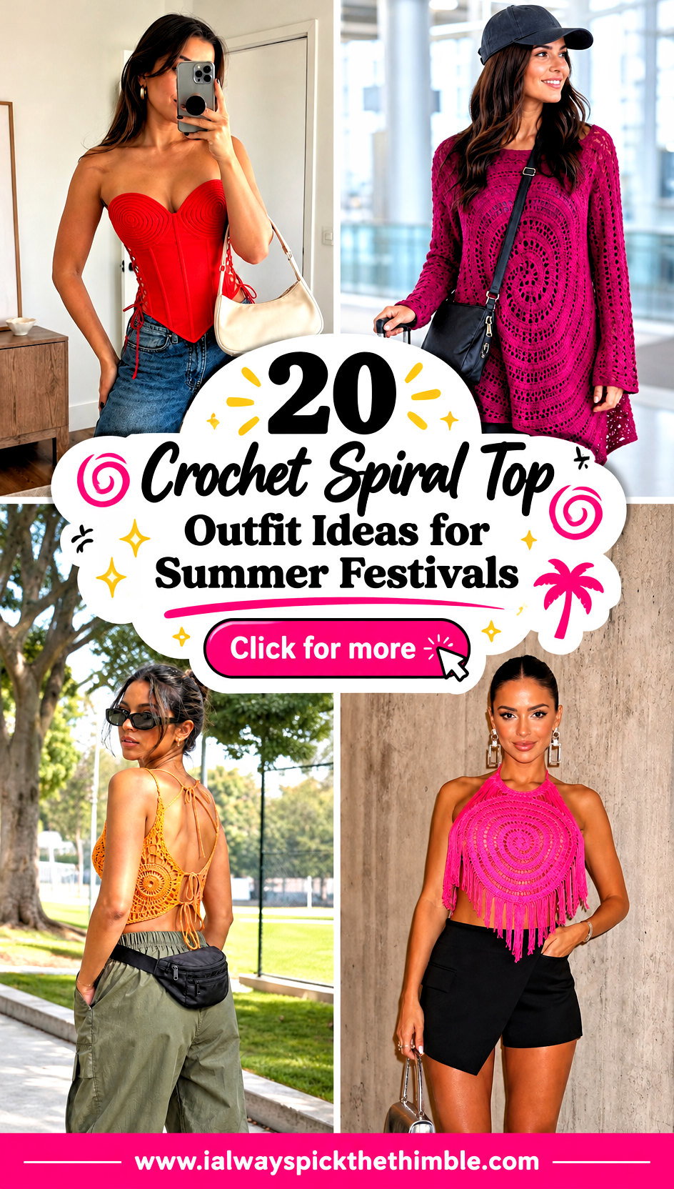 20 Crochet Spiral Top Outfit Ideas for Summer Festivals - 20 Crochet Spiral Top Outfit Ideas for Summer Festivals