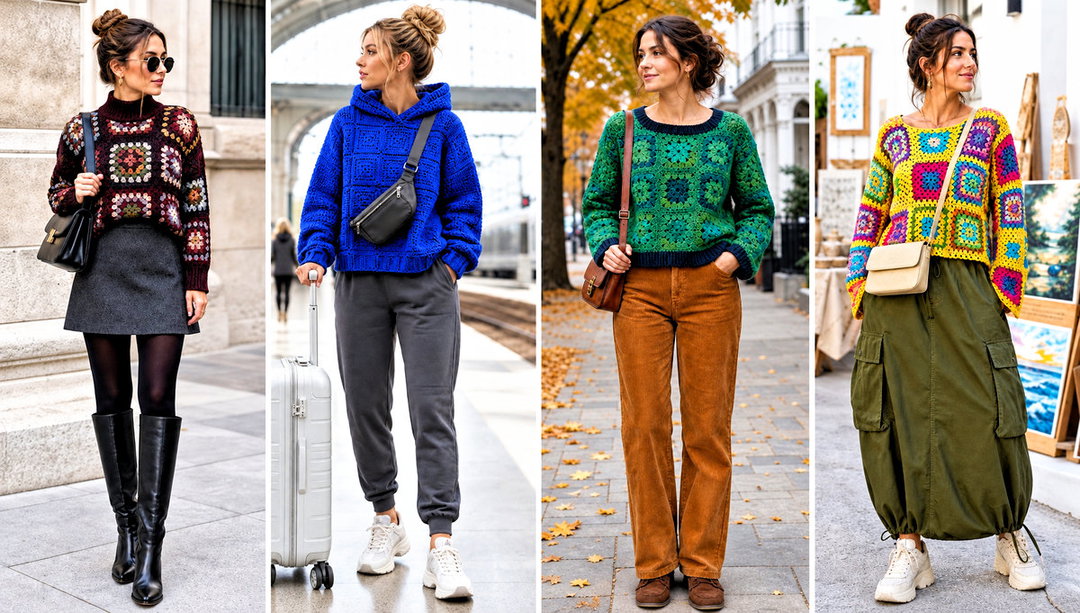 20 Crochet Square Jumper Outfit Ideas for Cool Mornings