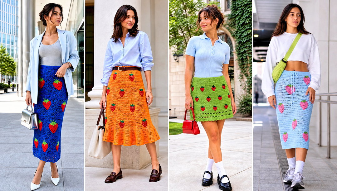 20 Crochet Strawberry Skirt Outfit Ideas for Picnic Days