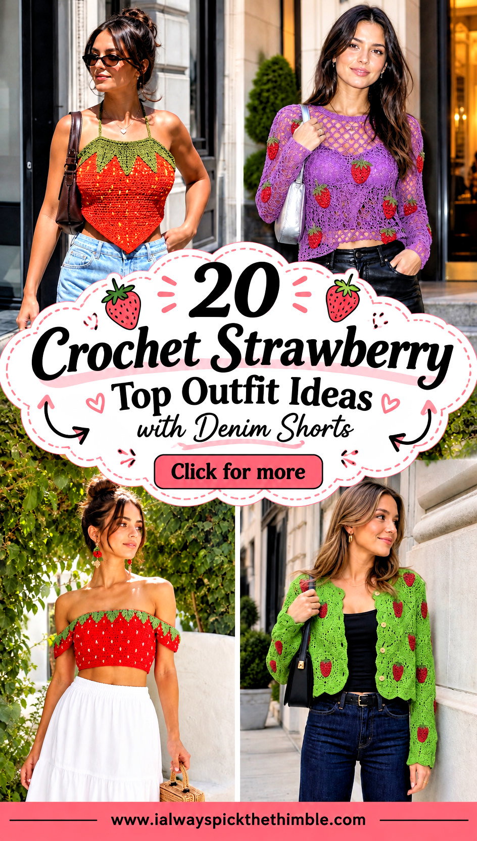 20 Crochet Strawberry Top Outfit Ideas with Denim Shorts - 20 Crochet Strawberry Top Outfit Ideas with Denim Shorts