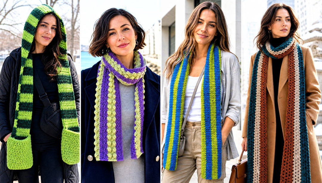 20 Crochet Striped Scarf Outfit Ideas for Cozy Layers