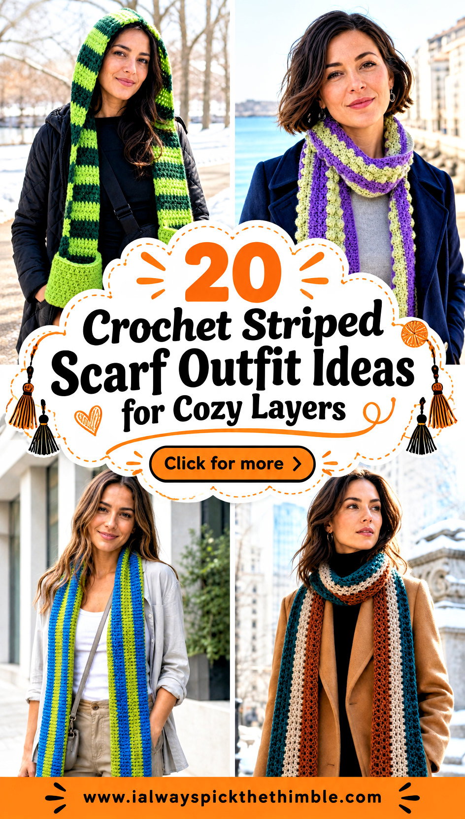 20 Crochet Striped Scarf Outfit Ideas for Cozy Layers - 20 Crochet Striped Scarf Outfit Ideas for Cozy Layers