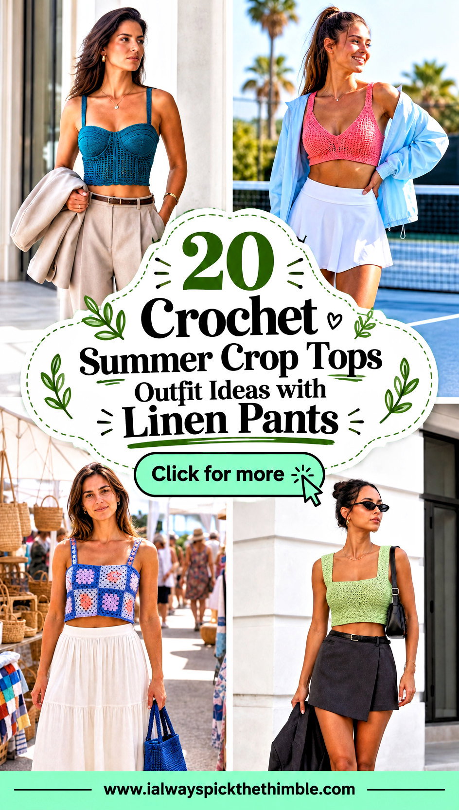 20 Crochet Summer Crop Tops Outfit Ideas with Linen Pants - 20 Crochet Summer Crop Tops Outfit Ideas with Linen Pants
