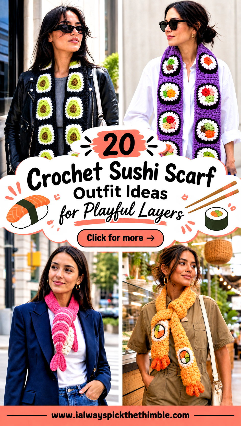 20 Crochet Sushi Scarf Outfit Ideas for Playful Layers - 20 Crochet Sushi Scarf Outfit Ideas for Playful Layers