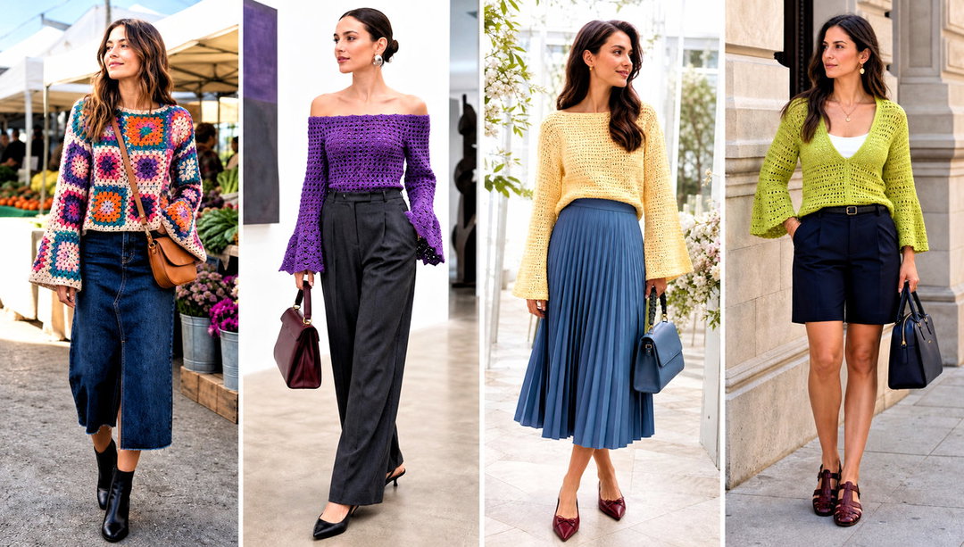 20 Crochet Sweater Bell Sleeves Outfit Ideas for Retro Style