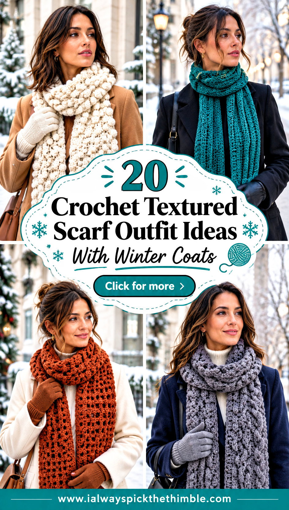 20 Crochet Textured Scarf Outfit Ideas With Winter Coats - 20 Crochet Textured Scarf Outfit Ideas With Winter Coats