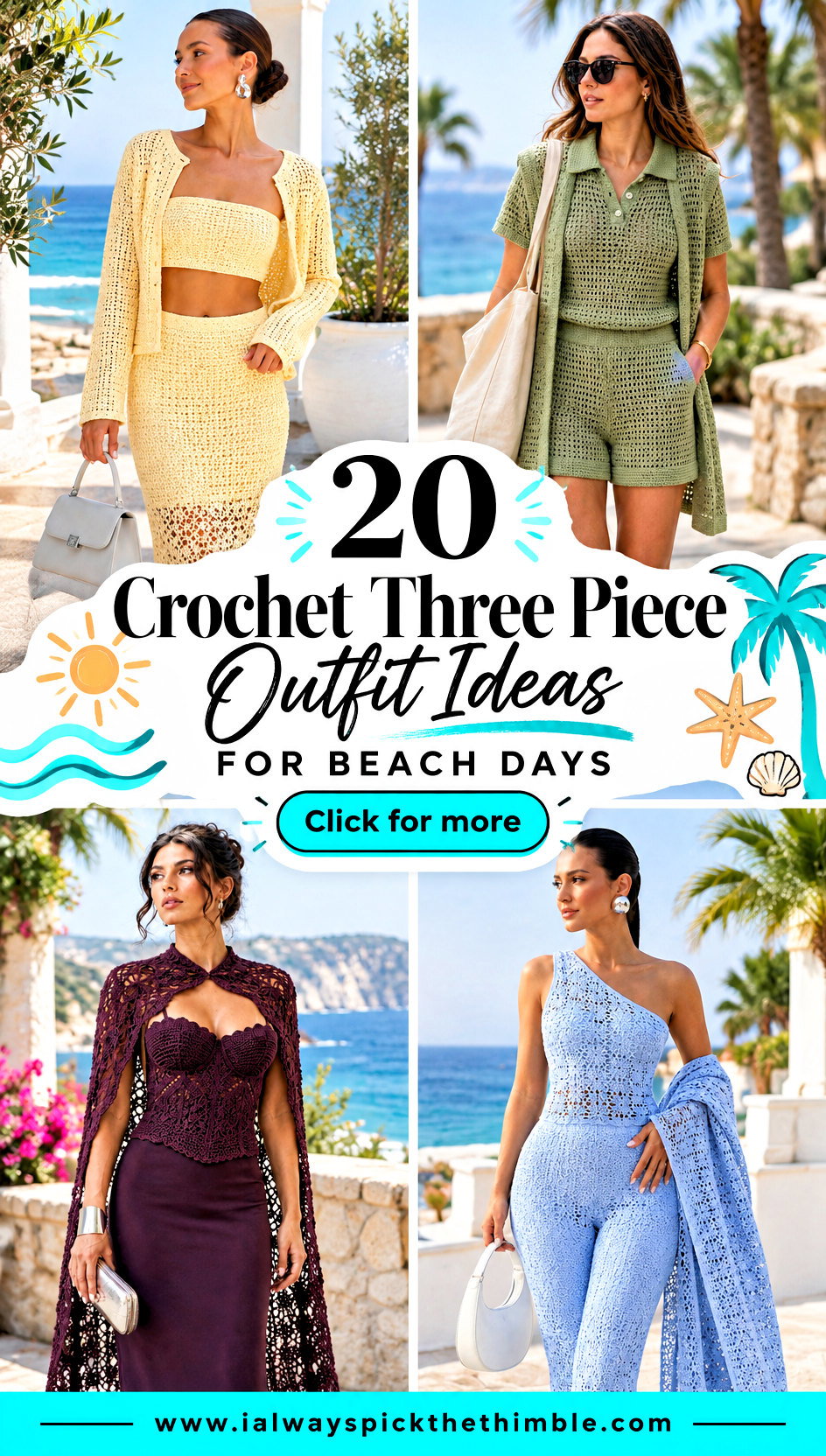 20 Crochet Three Piece Outfit Ideas for Beach Days - 20 Crochet Three Piece Outfit Ideas for Beach Days