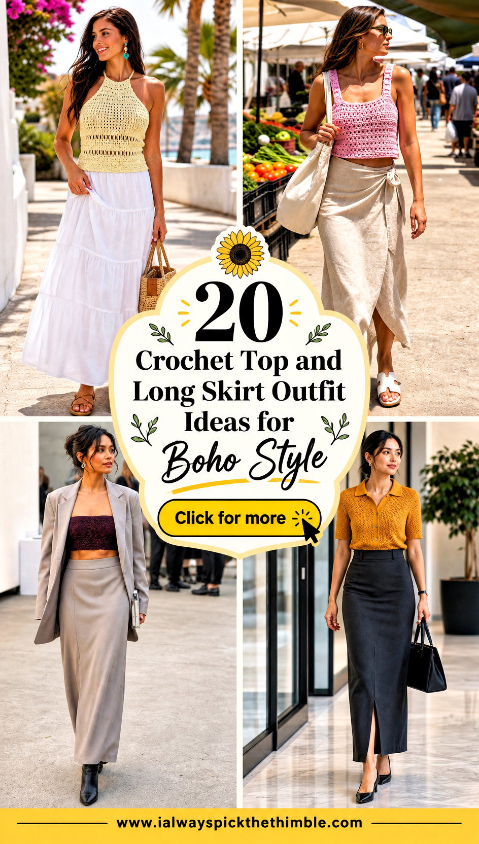 20 Crochet Top and Long Skirt Outfit Ideas for Boho Style - 20 Crochet Top and Long Skirt Outfit Ideas for Boho Style