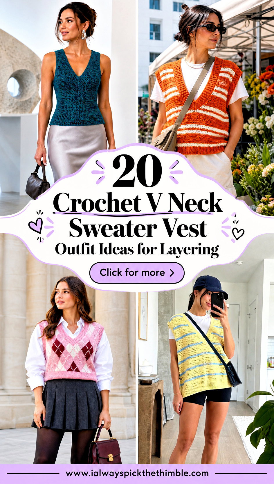 20 Crochet V Neck Sweater Vest Outfit Ideas for Layering - 20 Crochet V Neck Sweater Vest Outfit Ideas for Layering