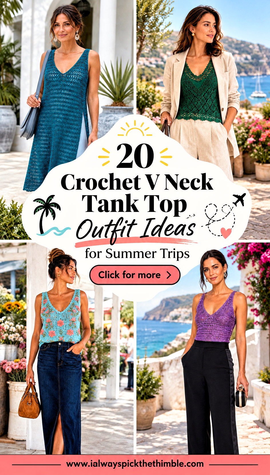 20 Crochet V Neck Tank Top Outfit Ideas for Summer Trips - 20 Crochet V Neck Tank Top Outfit Ideas for Summer Trips