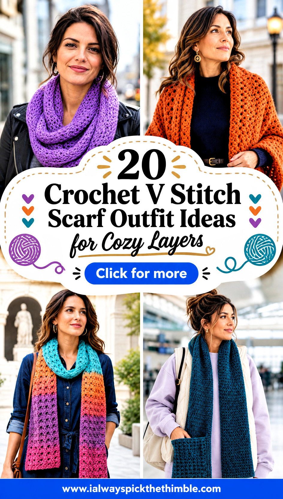 20 Crochet V Stitch Scarf Outfit Ideas for Cozy Layers - 20 Crochet V Stitch Scarf Outfit Ideas for Cozy Layers