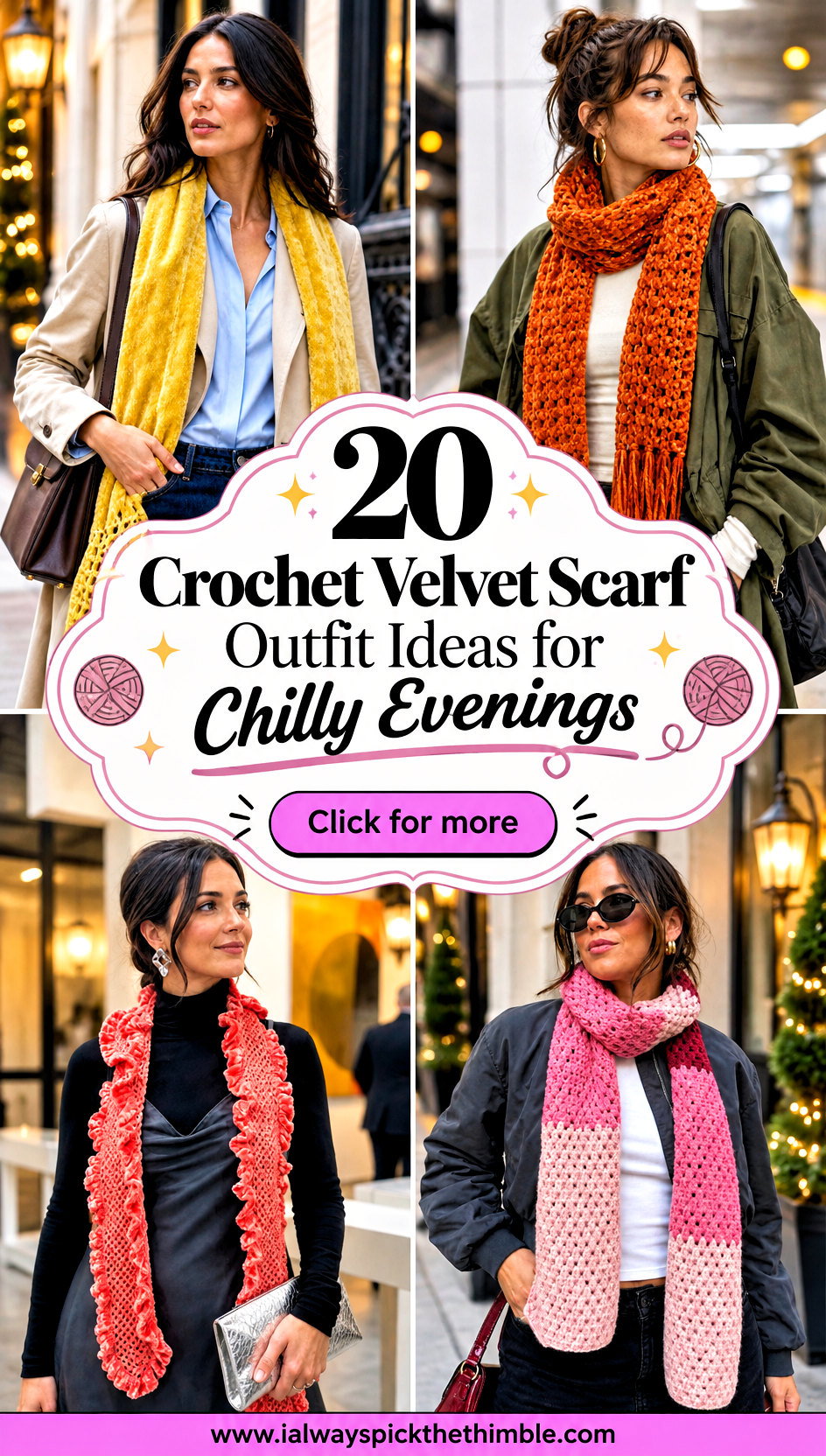 20 Crochet Velvet Scarf Outfit Ideas for Chilly Evenings - 20 Crochet Velvet Scarf Outfit Ideas for Chilly Evenings