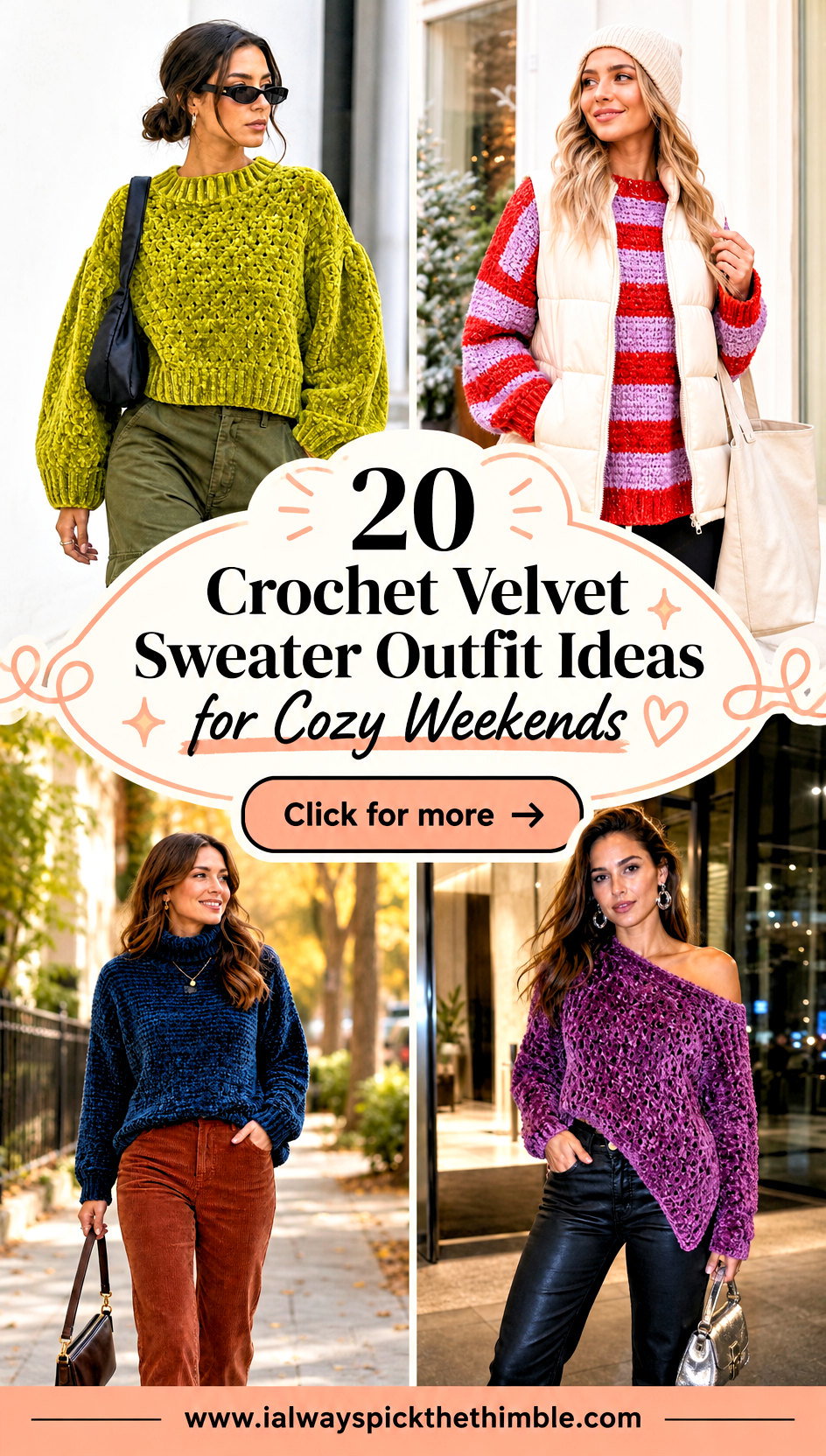 20 Crochet Velvet Sweater Outfit Ideas for Cozy Weekends - 20 Crochet Velvet Sweater Outfit Ideas for Cozy Weekends