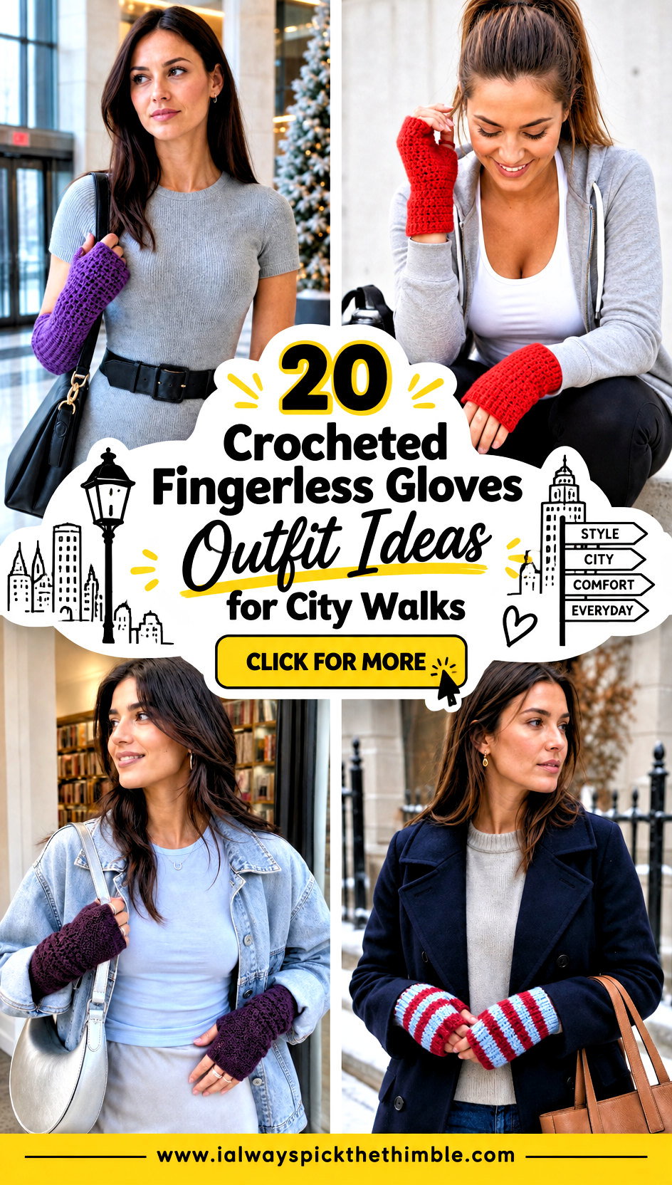 20 Crocheted Fingerless Gloves Outfit Ideas for City Walks - 20 Crocheted Fingerless Gloves Outfit Ideas for City Walks