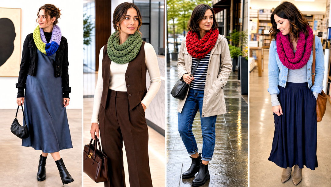 20 Crocheted Infinity Scarf Outfit Ideas for Cozy Travel
