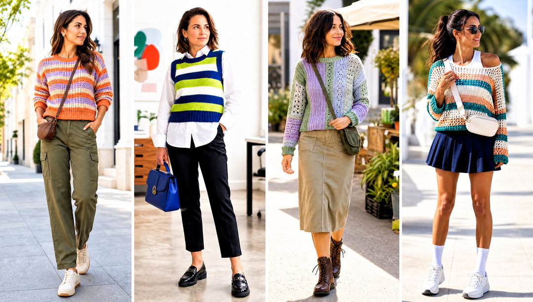 20 Crocheted Striped Sweater Outfit Ideas for Cool Days