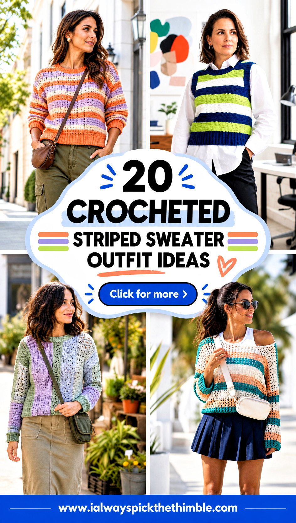 20 Crocheted Striped Sweater Outfit Ideas for Cool Days - 20 Crocheted Striped Sweater Outfit Ideas for Cool Days