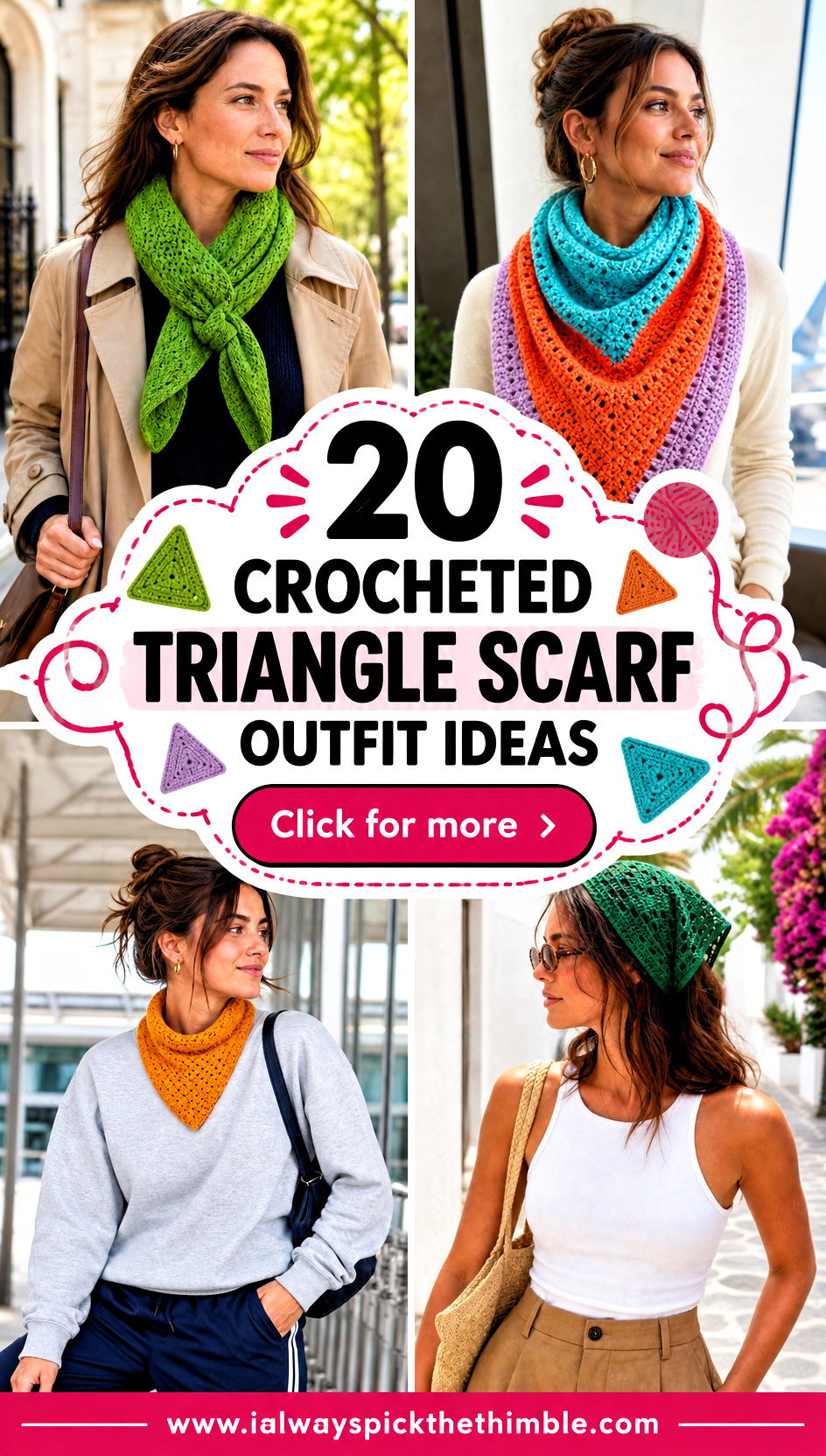 20 Crocheted Triangle Scarf Outfit Ideas for Cozy Walks - 20 Crocheted Triangle Scarf Outfit Ideas for Cozy Walks