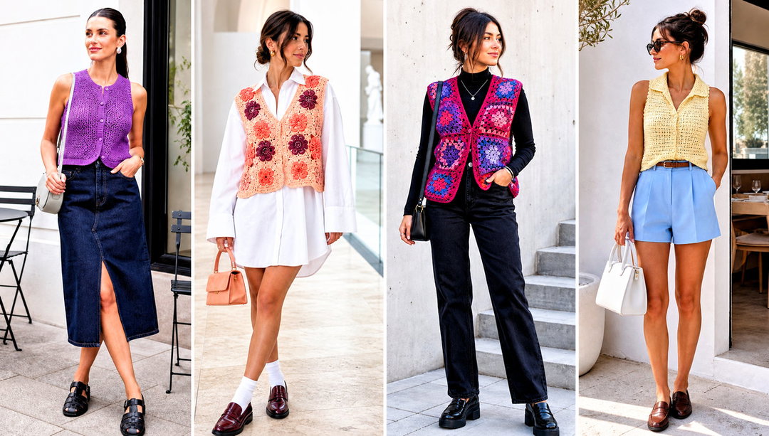 20 Crocheted Vests for Women Outfit Ideas for Workdays
