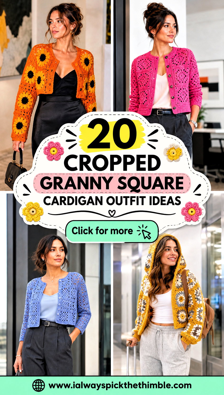 20 Cropped Granny Square Cardigan Outfit Ideas for Spring - 20 Cropped Granny Square Cardigan Outfit Ideas for Spring
