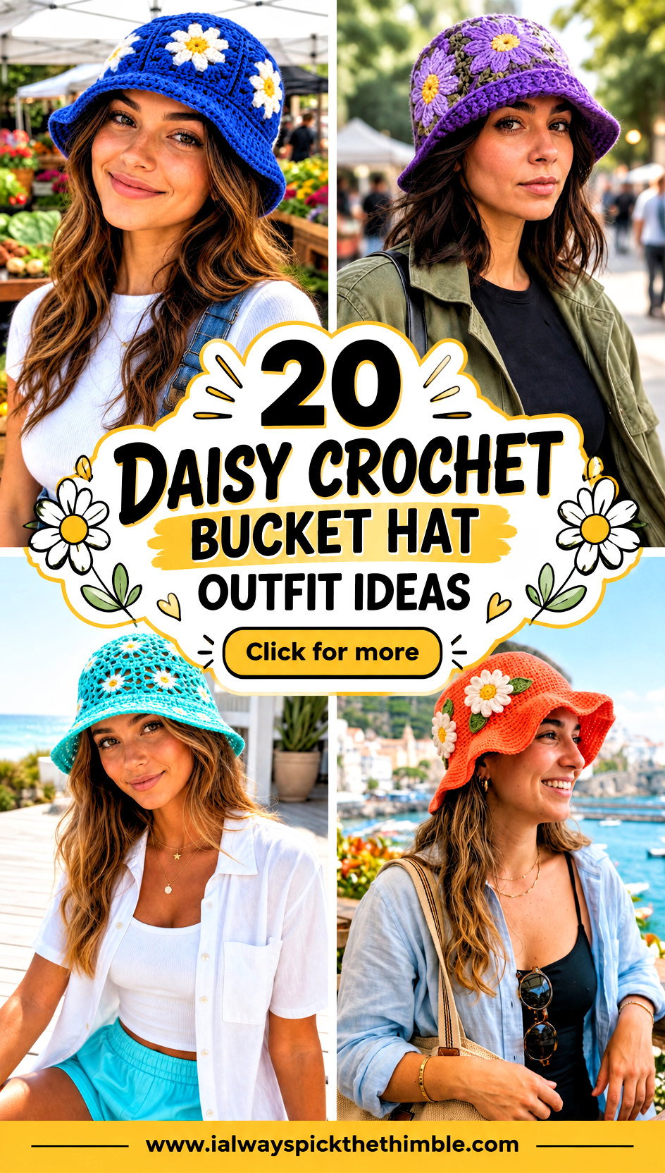 20 Daisy Crochet Bucket Hat Outfit Ideas for Festival Days - 20 Daisy Crochet Bucket Hat Outfit Ideas for Festival Days