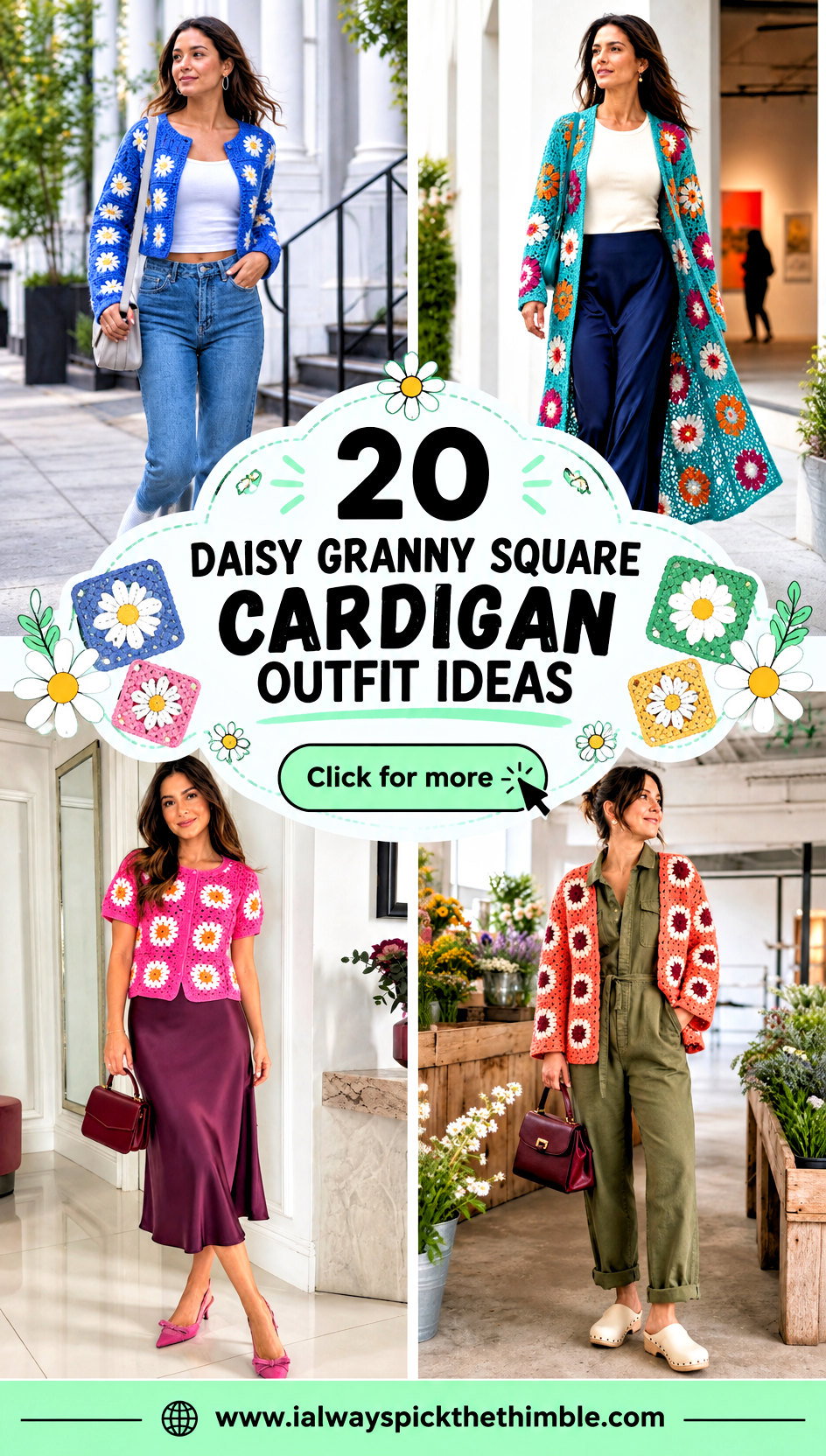20 Daisy Granny Square Cardigan Outfit Ideas for Spring - 20 Daisy Granny Square Cardigan Outfit Ideas for Spring