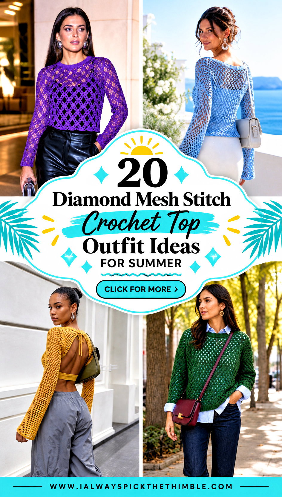 20 Diamond Mesh Stitch Crochet Top Outfit Ideas for Summer - 20 Diamond Mesh Stitch Crochet Top Outfit Ideas for Summer