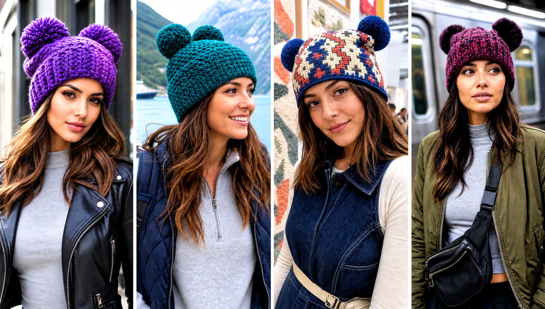 20 Double Pompom Crochet Hat Outfit Ideas for Snow Days