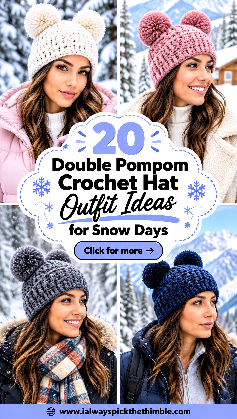 20 Double Pompom Crochet Hat Outfit Ideas for Snow Days - 20 Double Pompom Crochet Hat Outfit Ideas for Snow Days