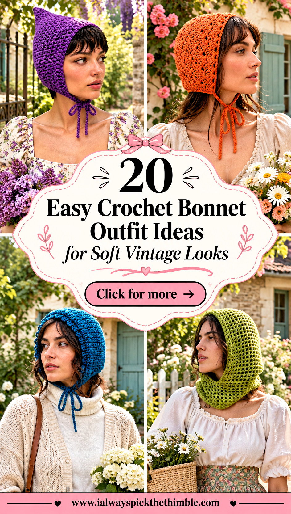 20 Easy Crochet Bonnet Outfit Ideas for Soft Vintage Looks - 20 Easy Crochet Bonnet Outfit Ideas for Soft Vintage Looks
