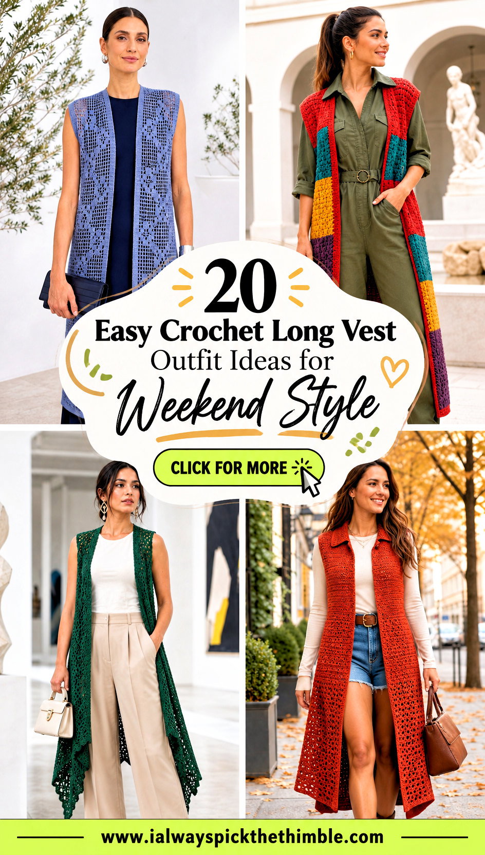 20 Easy Crochet Long Vest Outfit Ideas for Weekend Style - 20 Easy Crochet Long Vest Outfit Ideas for Weekend Style