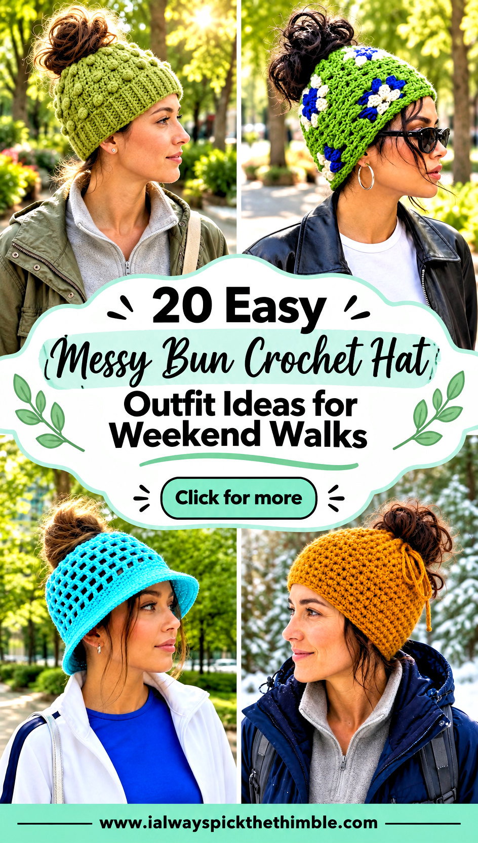 20 Easy Messy Bun Crochet Hat Outfit Ideas for Weekend Walks - 20 Easy Messy Bun Crochet Hat Outfit Ideas for Weekend Walks