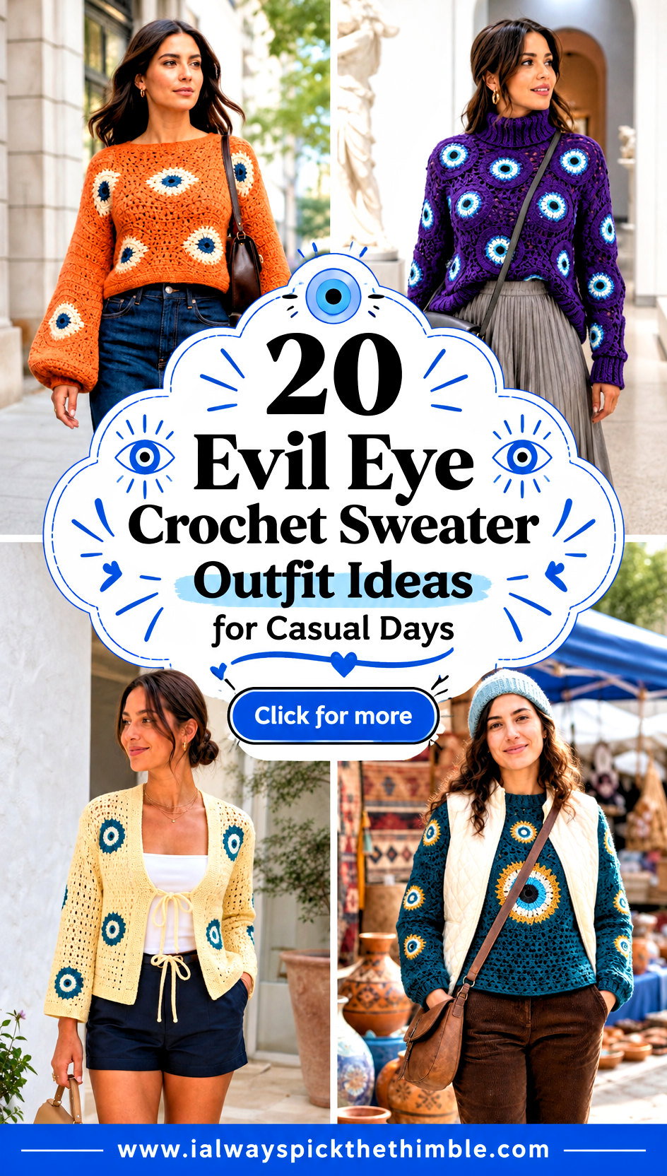 20 Evil Eye Crochet Sweater Outfit Ideas for Casual Days - 20 Evil Eye Crochet Sweater Outfit Ideas for Casual Days