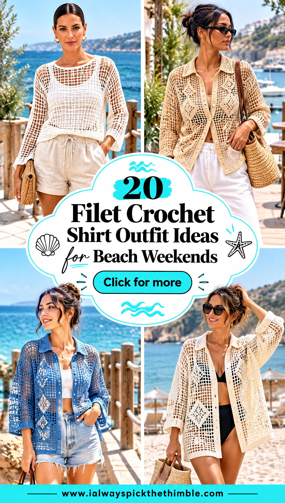 20 Filet Crochet Shirt Outfit Ideas for Beach Weekends - 20 Filet Crochet Shirt Outfit Ideas for Beach Weekends