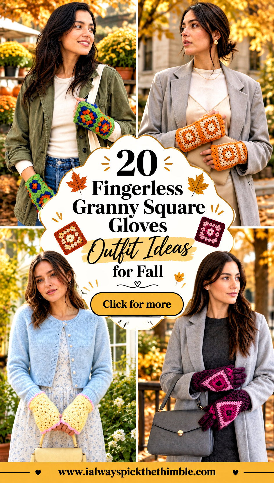 20 Fingerless Granny Square Gloves Outfit Ideas for Fall - 20 Fingerless Granny Square Gloves Outfit Ideas for Fall