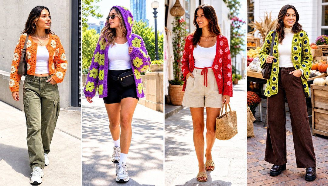 20 Flower Crochet Cardigan Outfit Ideas for Spring Layers