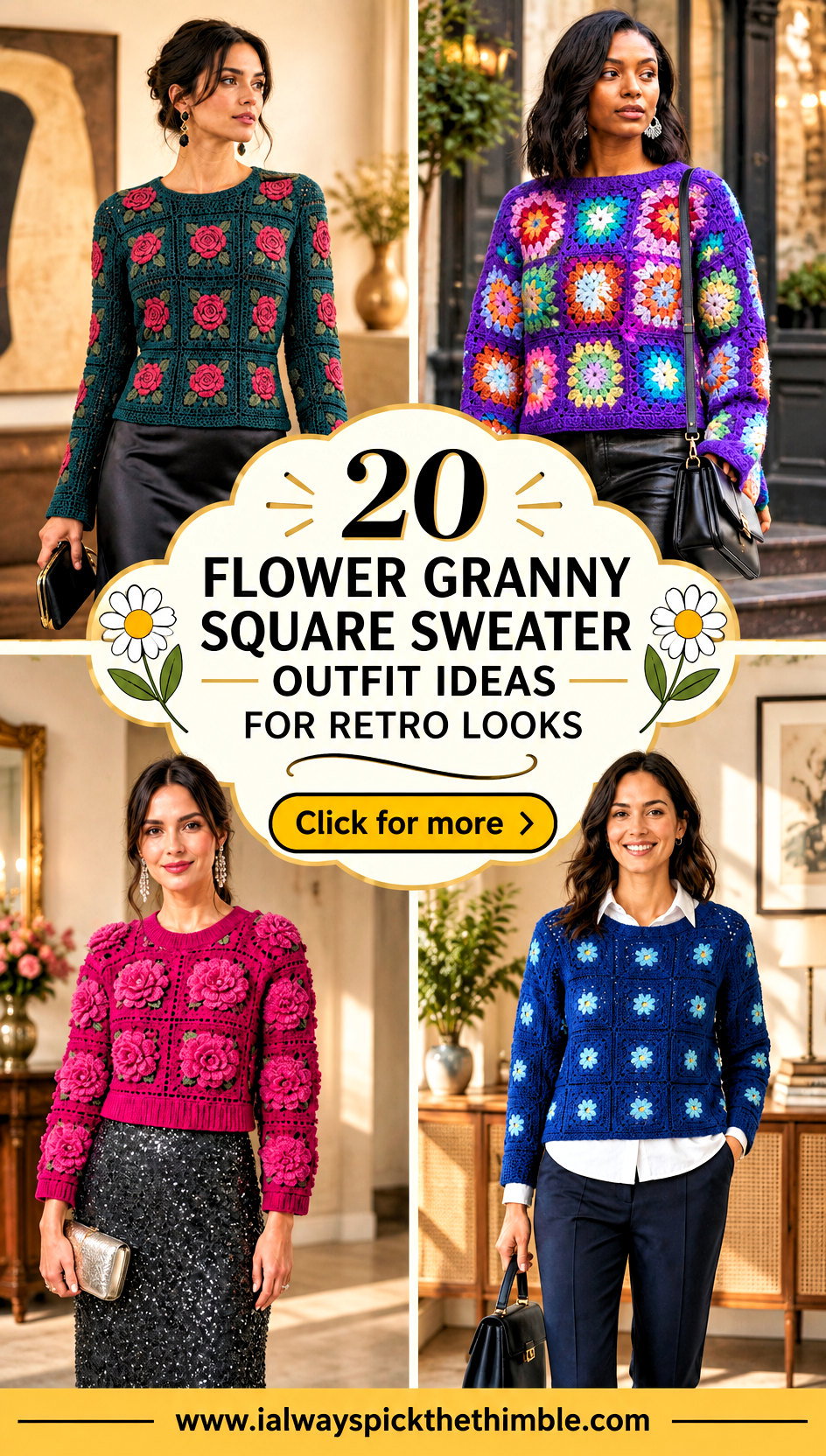 20 Flower Granny Square Sweater Outfit Ideas for Retro Looks - 20 Flower Granny Square Sweater Outfit Ideas for Retro Looks
