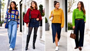 20 Funky Crochet Sweater Outfit Ideas for Bold Color