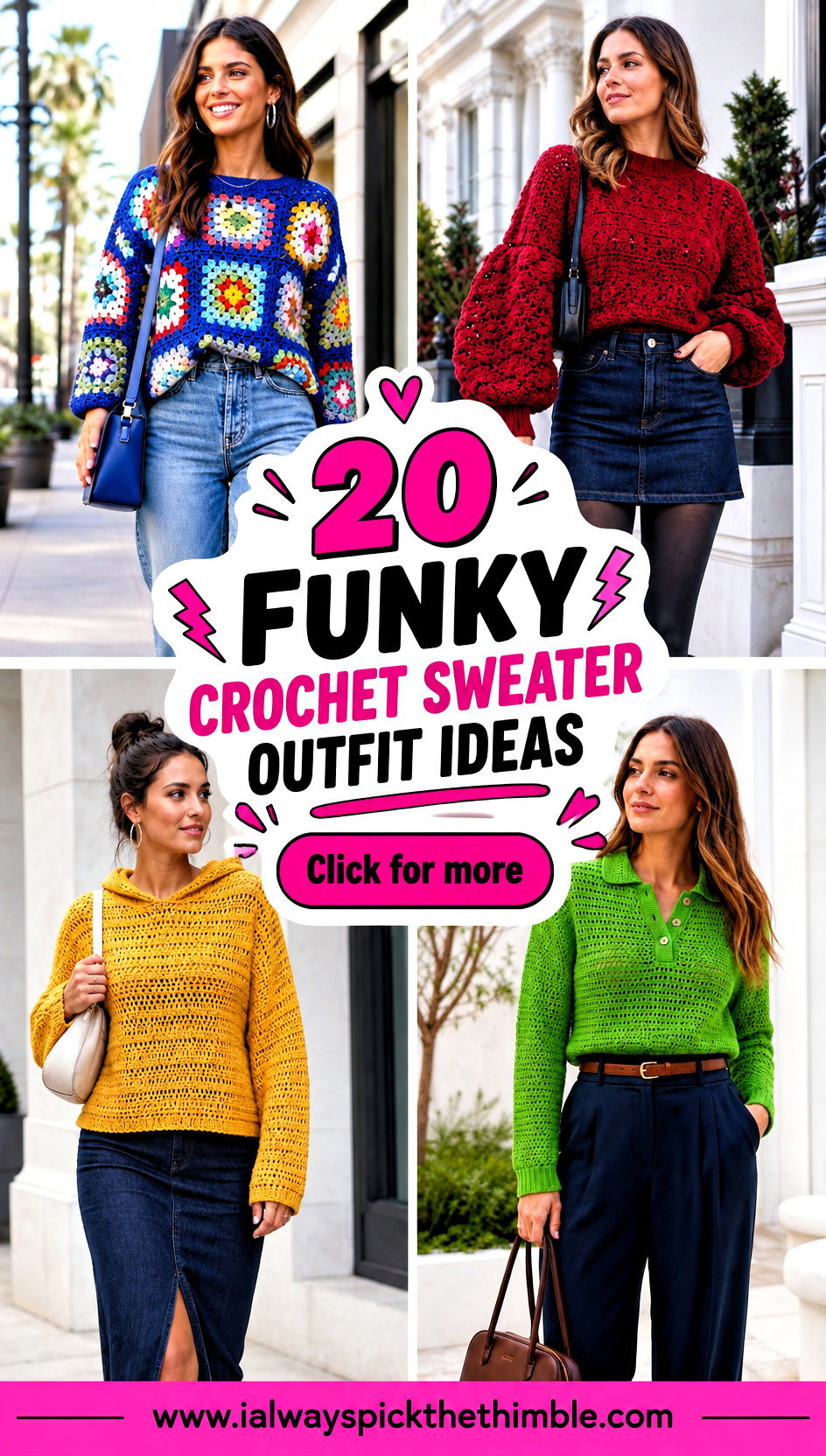 20 Funky Crochet Sweater Outfit Ideas for Bold Color - 20 Funky Crochet Sweater Outfit Ideas for Bold Color