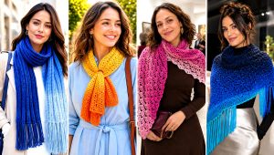 20 Gradient Crochet Scarf Outfit Ideas for Colorful Layers
