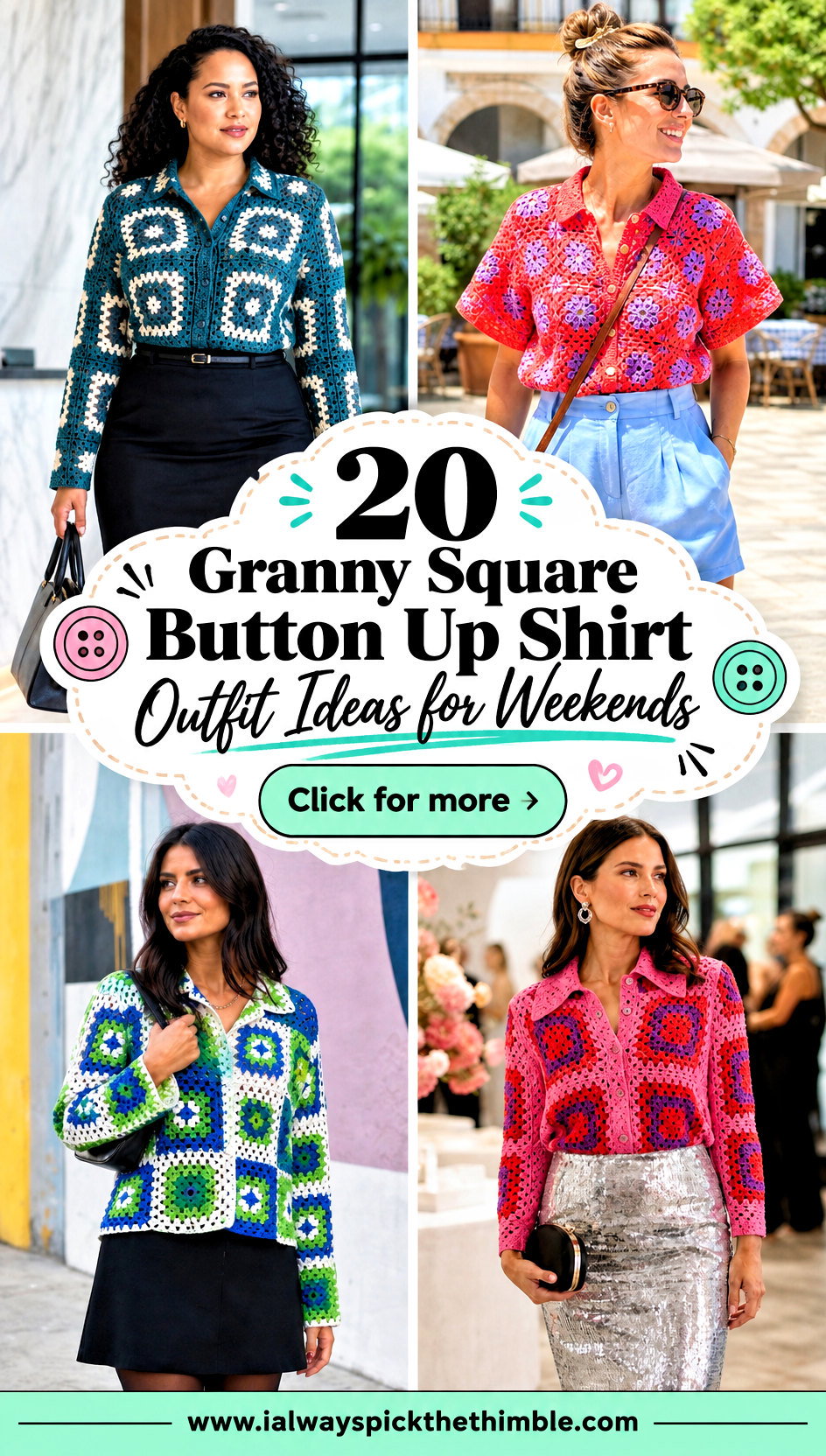 20 Granny Square Button Up Shirt Outfit Ideas for Weekends - 20 Granny Square Button Up Shirt Outfit Ideas for Weekends